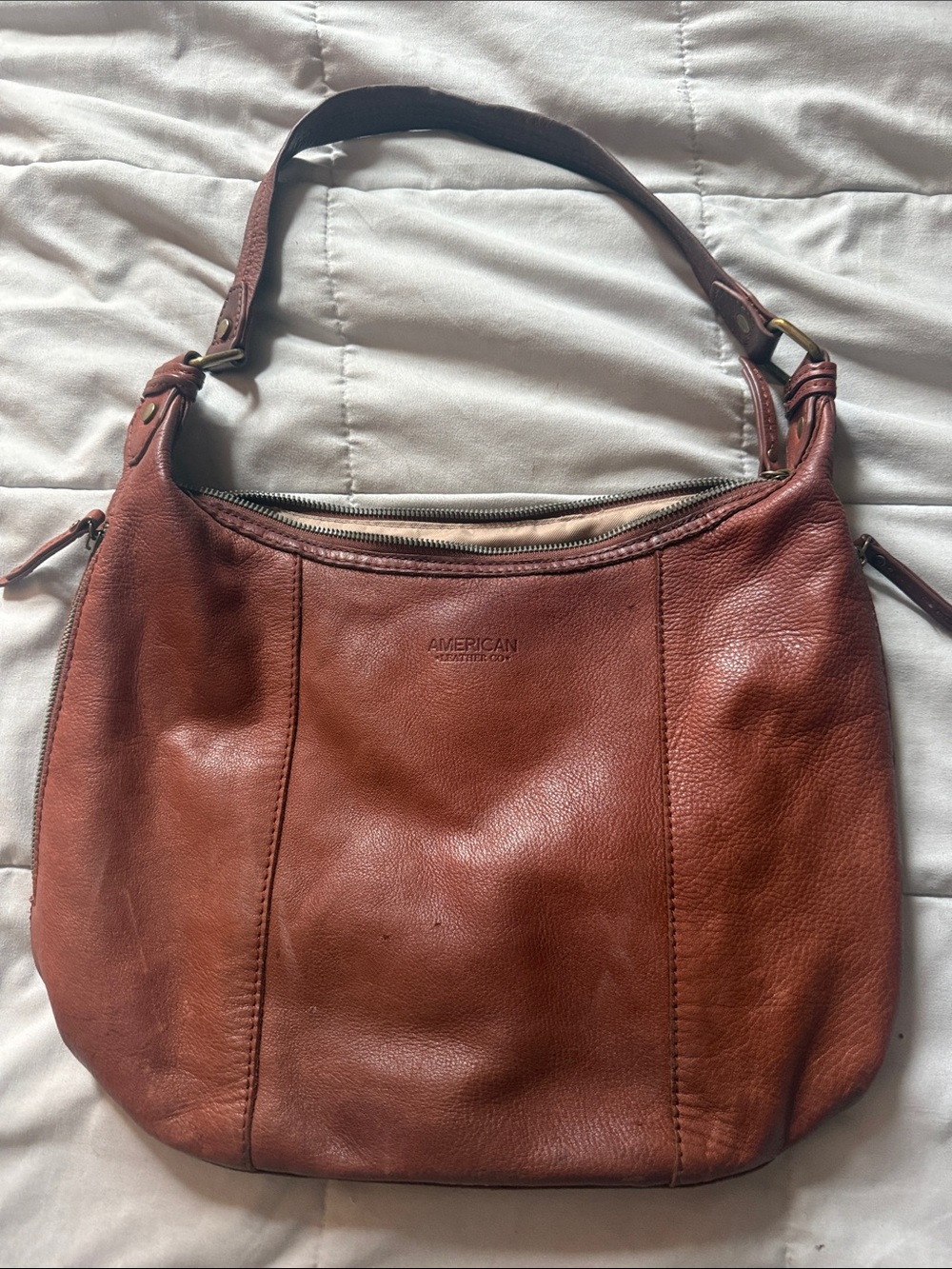 American leather Cognac Leather Shoulder Bag with Single Strap